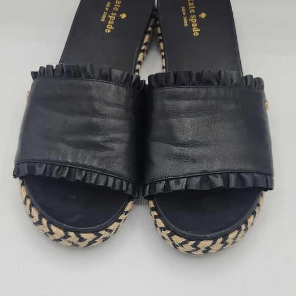Kate Spade New York Women's Zahara Black Leather Ruffle Slide Sandal - Picture 4 of 10